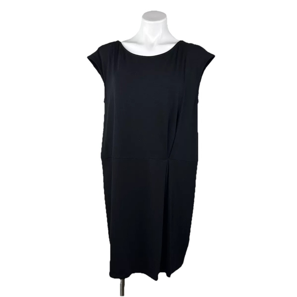 Eileen Fisher Sz L Scoop Neck‎ Jersey T-Shirt Midi Cap Sleeve Black Dress USA